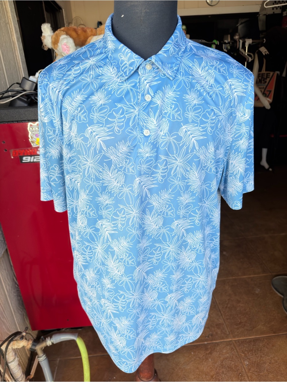 PreOwned Reyn Spooner Brrr Hawaiian Print Blue/White Men's XL
